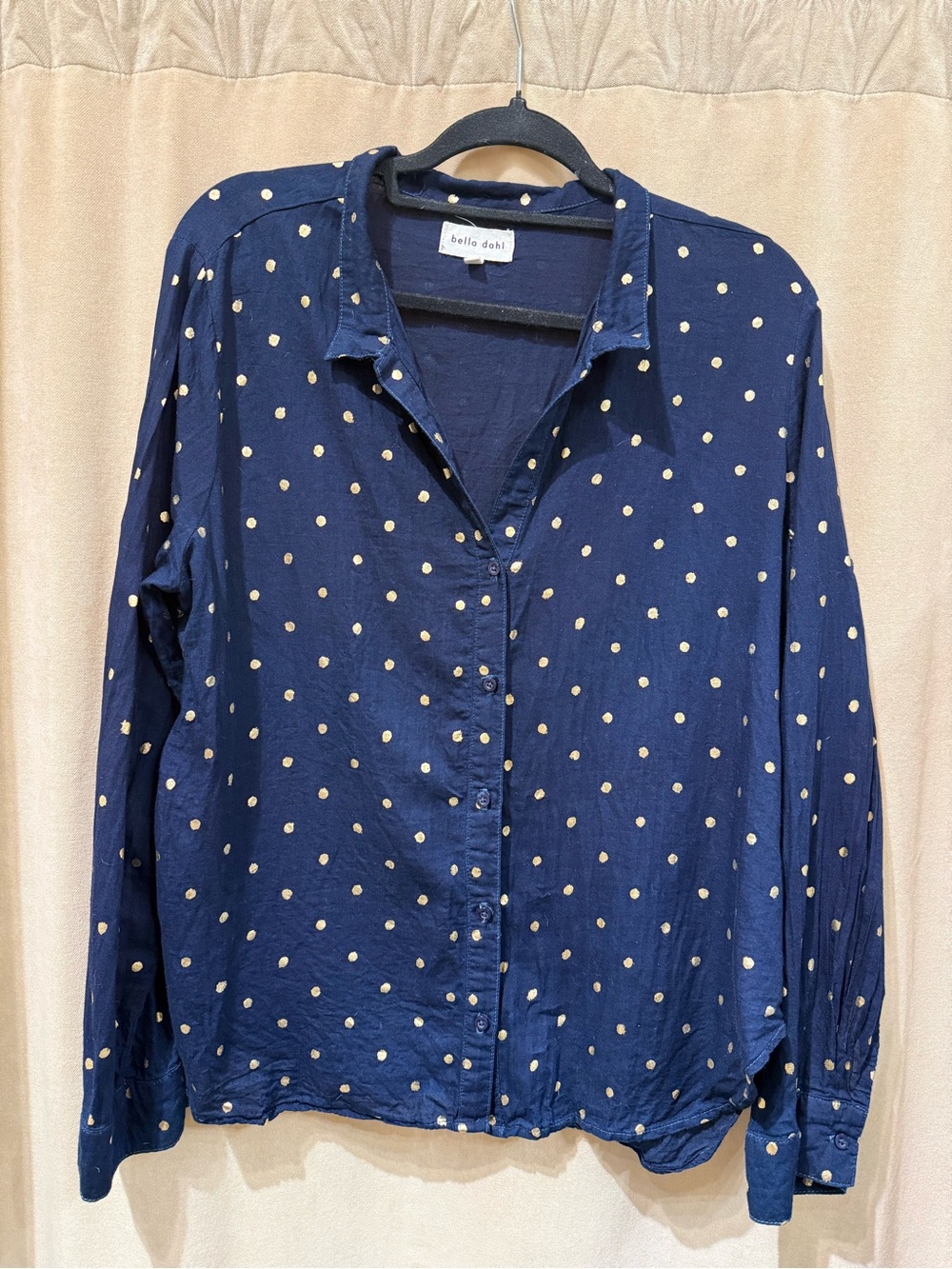 Bella Dahl Navy Blue Polka Dot Button Front Shirt